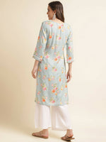 Thumbnail for Blue Poly Rayon Floral Printed Straight Kurta - Prasuti - Distacart