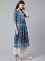 Thumbnail for Vamika Blue Cotton Printed Party/Casual Wear Kurti