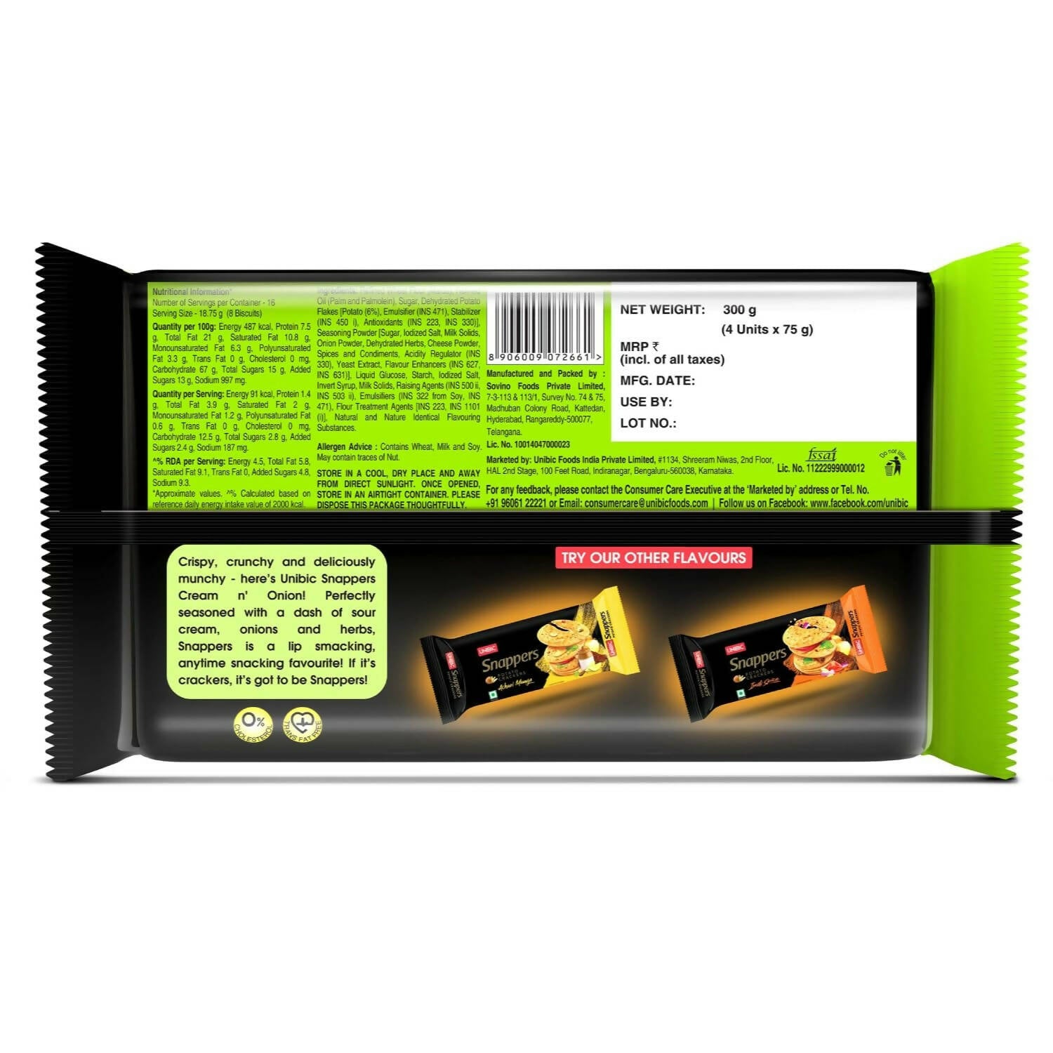 Unibic Foods Snappers Potato Crackers - Cream & Onion - Distacart