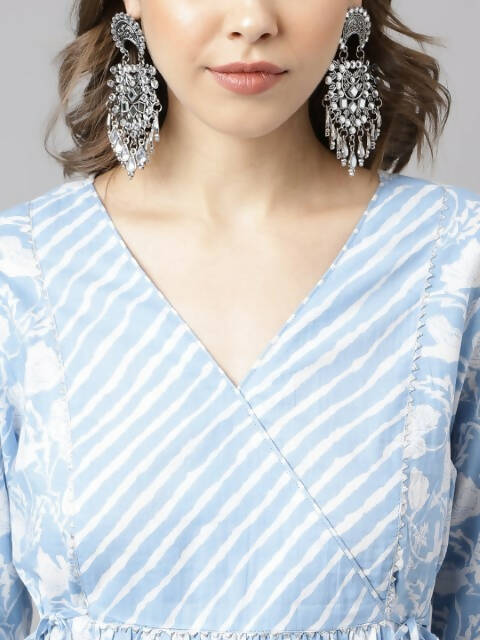 FIORRA Women's Blue Cotton A-Line Kurta Set - Distacart