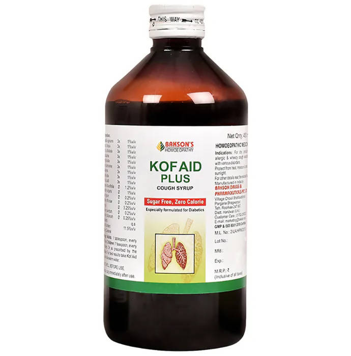 Bakson's Homeopathy Kof Aid Plus Syrup Sugar Free - Distacart