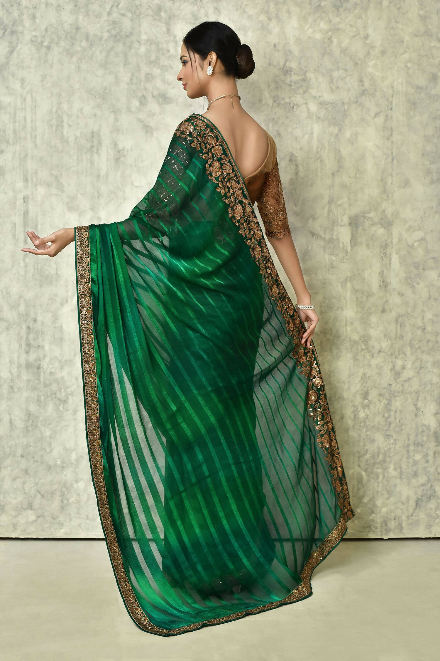 Dark Green Silk Solid Designer Saree with Blouse - Purvi - Distacart