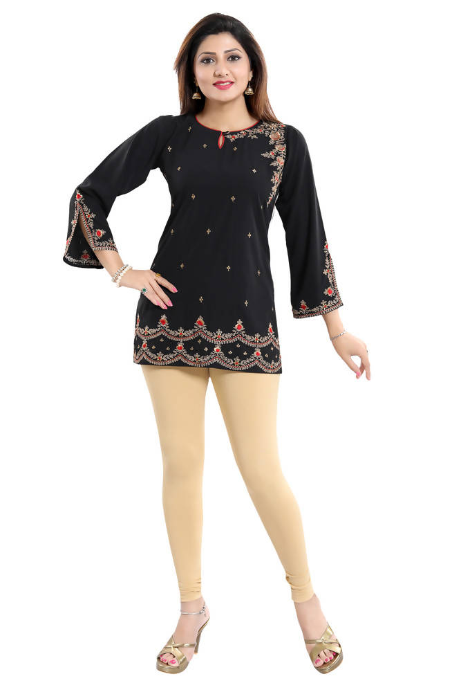Snehal Creations Gracefully Black Alluring Indian Designer Short Kurti Tunic