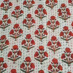 The Decor Nook Red Booti Floral Pattern Double Bed Cover