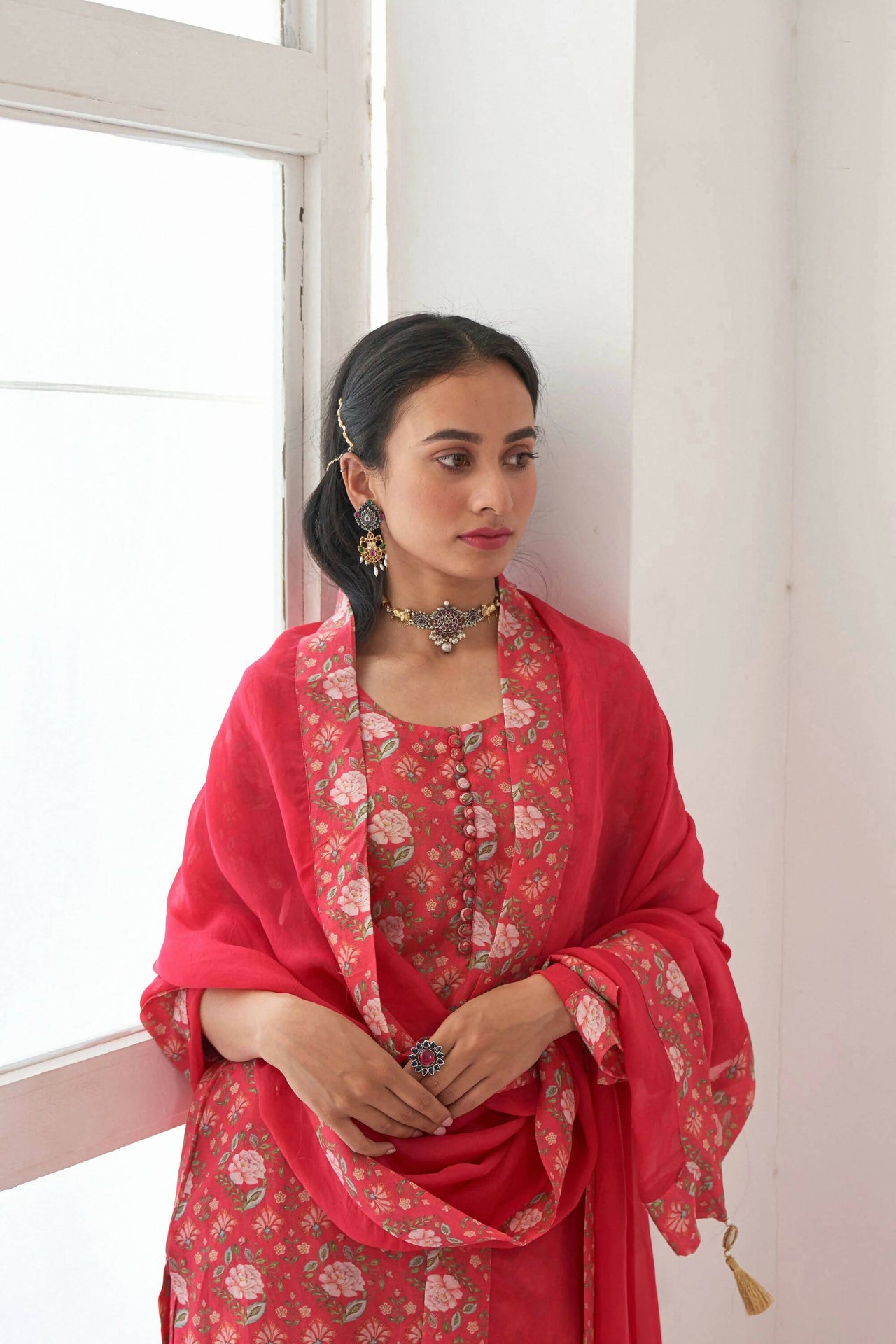 Designer Stylish Red Muslin Stitched Suit With Dupatta - Anbazaar - Distacart