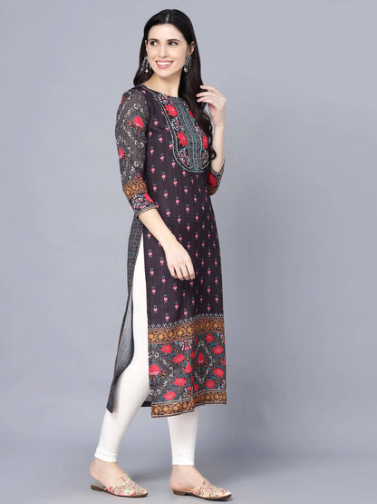 Myshka Women Multicoloured Ethnic Motifs Printed Mirror Work Kurta - Distacart