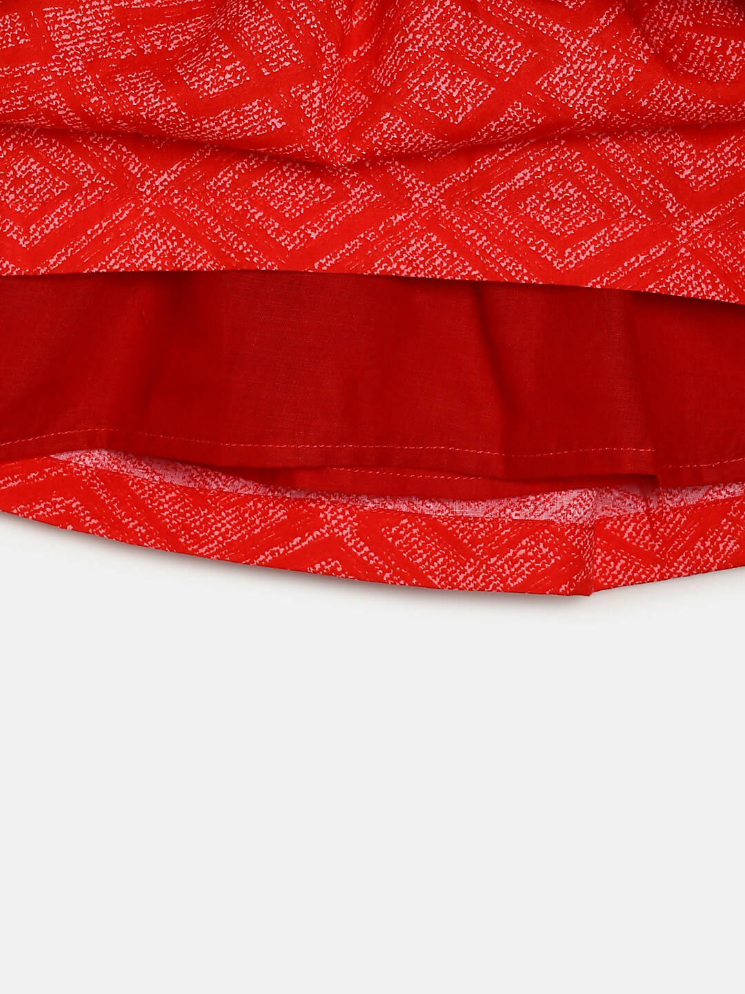 Manet Girls Cotton V Neck Frill Frock Printed - Red - Distacart