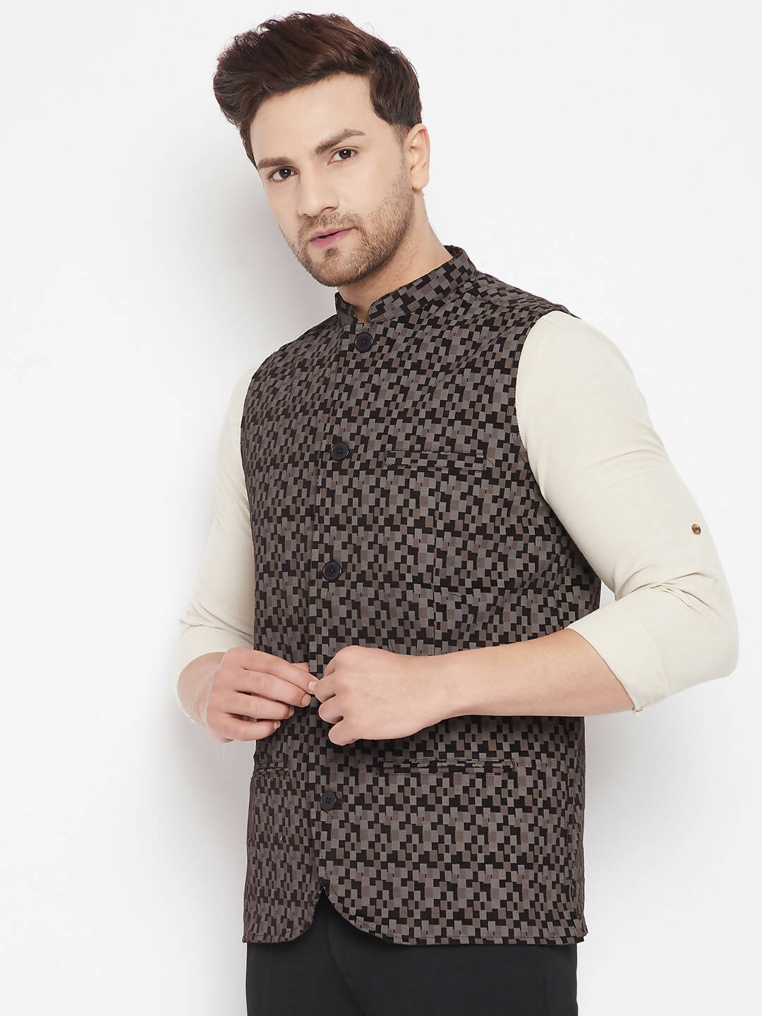 Even Apparels Black Merino Men Woven Nehru Jacket BF539 - Distacart