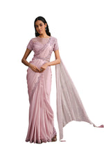 Thumbnail for Pink Crepe Georgette Silk Sequence Embroidered With Stone Work Saree With Stitched Blouse - Mohmanthan La Belle - Distacart