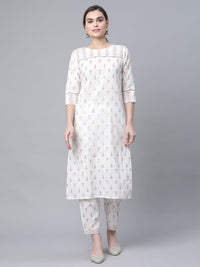 Thumbnail for Ahalyaa Women White Pure Cotton Printed Kurta Pant Set