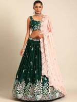 Thumbnail for House of Panchhi Green Georgette Sequins and thread embroidery Lehenga choli & Dupatta - Distacart