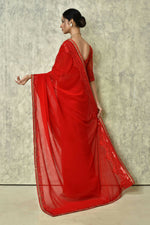 Thumbnail for Red Georgette Plain Saree with Blouse Piece - Purvi - Distacart