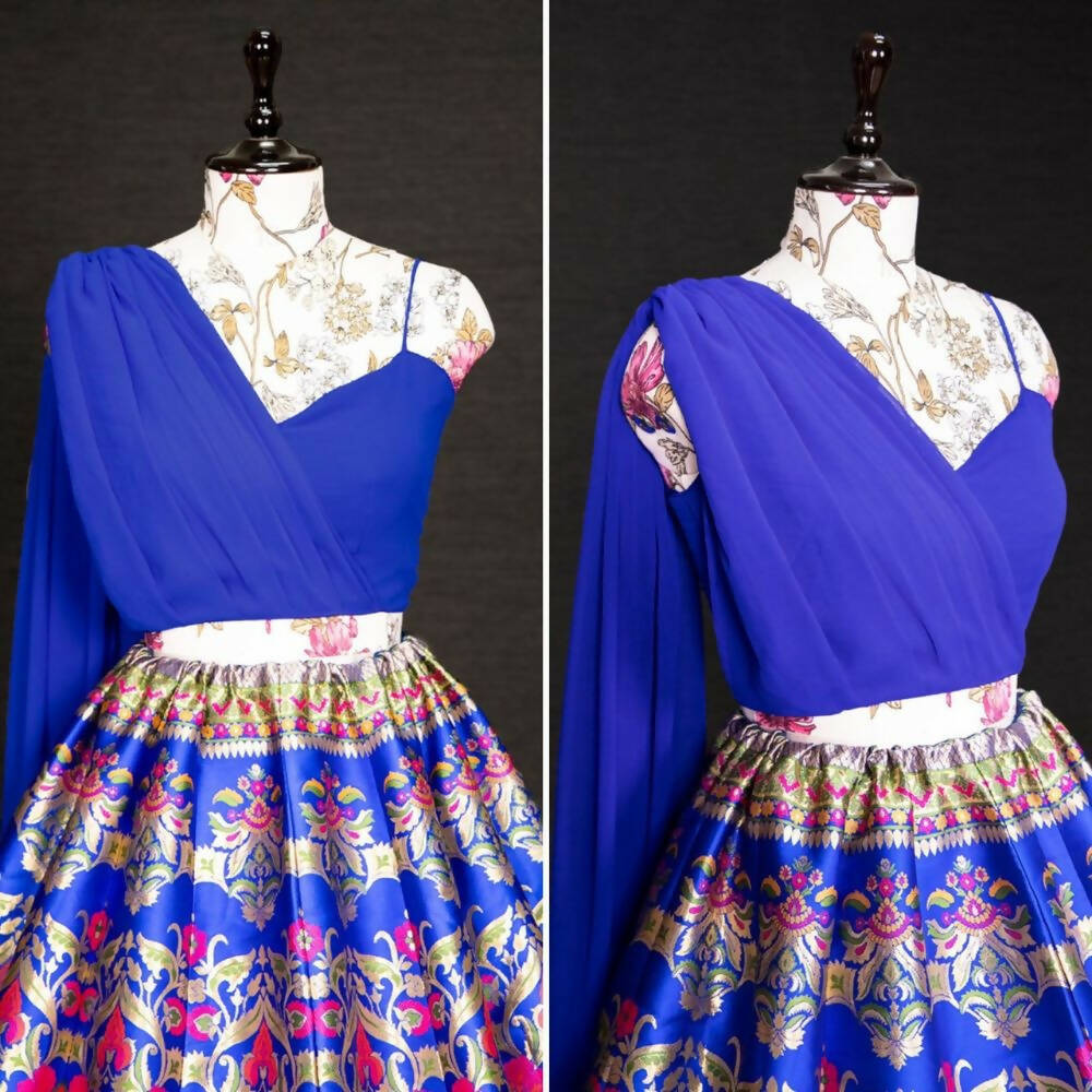 InfinitySaree Royal Blue Banarasi Silk Lehenga Choli for Women, Ready to Wear Stitched Lengha Choli for Party, Stylish Lehenga Choli - Distacart