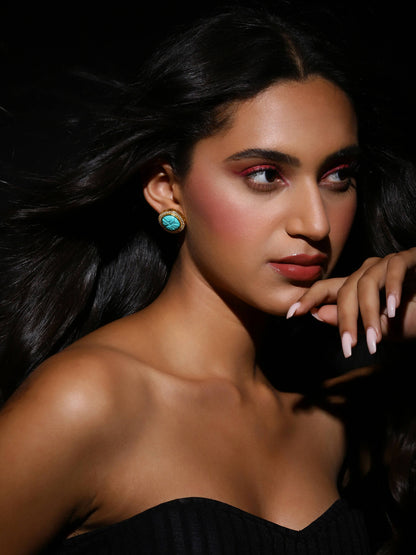 Blue Gold Plated Handcrafted Studs Earrings - Ruby Raang - Distacart