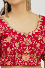 Thumbnail for Red Velvet Semi-Stitched Wedding Bridal Lehenga - Nimaya - Distacart