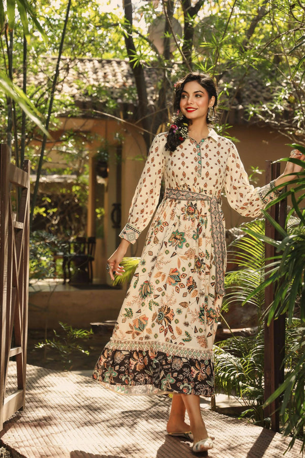 Juniper Women Ivory Rayon Printed Tiered Dress - Distacart