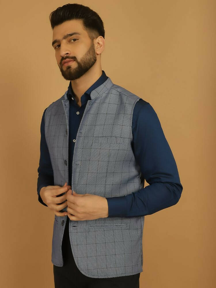 Even Apparels Nehru Jacket With Welt Pockets - Blue - Distacart