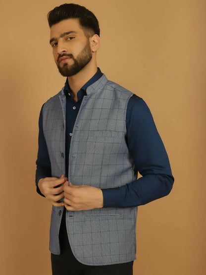 Even Apparels Nehru Jacket With Welt Pockets - Blue - Distacart
