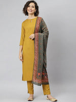 Thumbnail for Janasya Mustard Yellow Regular Gotta Patti Kurta with Trousers & With Dupatta - Distacart