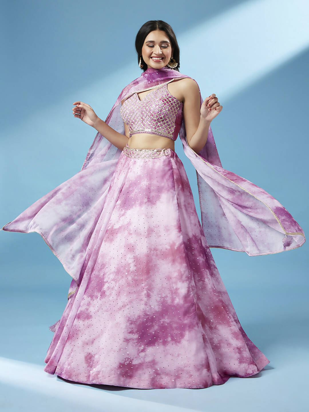 House of Panchhi Lavender Organza Floral Printed Lehenga choli & Dupatta - Distacart