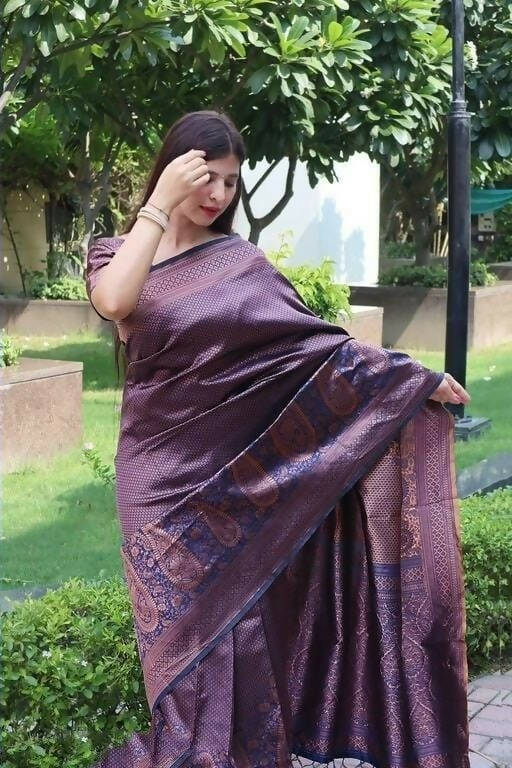 DEIANA'S Beautiful Golden Jari with New Design Soft Lichi Silk Saree - Purple - Distacart