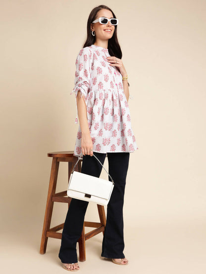 White Poly Rayon Digital Printed A-line Top - Tarini - Distacart
