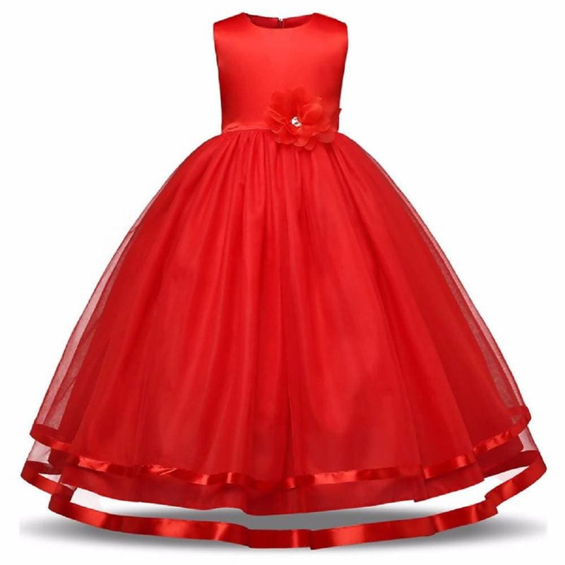 Asmaani Baby Girl&#39;s Red Color Satin A-Line Maxi Full Length Dress (AS-DRESS_22061) - Distacart