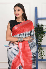 Thumbnail for Very Much Indian Handmade Tie And Dye Cotton Saree By Women Weavers - Black Red - Distacart