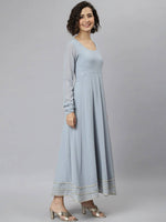 Thumbnail for Janasya Grey Flared Sleeves Gotta Patti Georgette Anarkali Kurta - Distacart