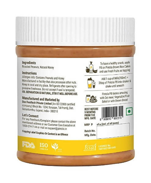Pintola Natural Honey Creamy Peanut Butter - Distacart