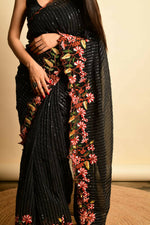 Thumbnail for Vastrasky Black Georgette Designer Saree - Distacart