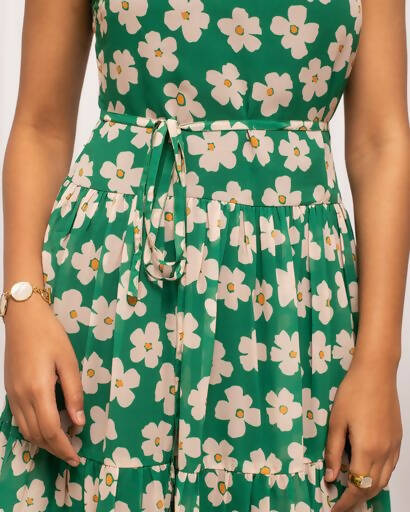 FIORRA Women's Green Georgette Floral Printed Western Dress - Distacart