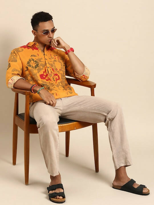 Mustard Men Pure Cotton Relaxed Opaque Printed Casual Resort Shirt - Mahotsav - Distacart