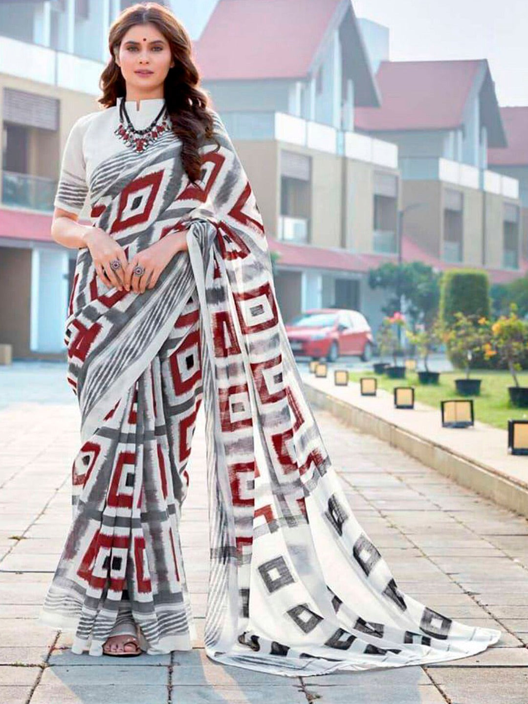 Kalini Geometric Printed Pure Cotton Saree - Distacart