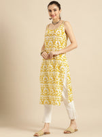 Thumbnail for Sangria Women Mustard Yellow & Yellow Printed Cotton Kurta - Distacart