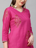 Thumbnail for Kalini Women Pink Floral Gotta Patti Kurta with Trousers With Dupatta - Distacart