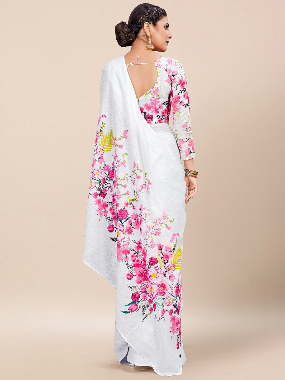 Kalini Floral Printed Pure Cotton Block Print Saree - Distacart