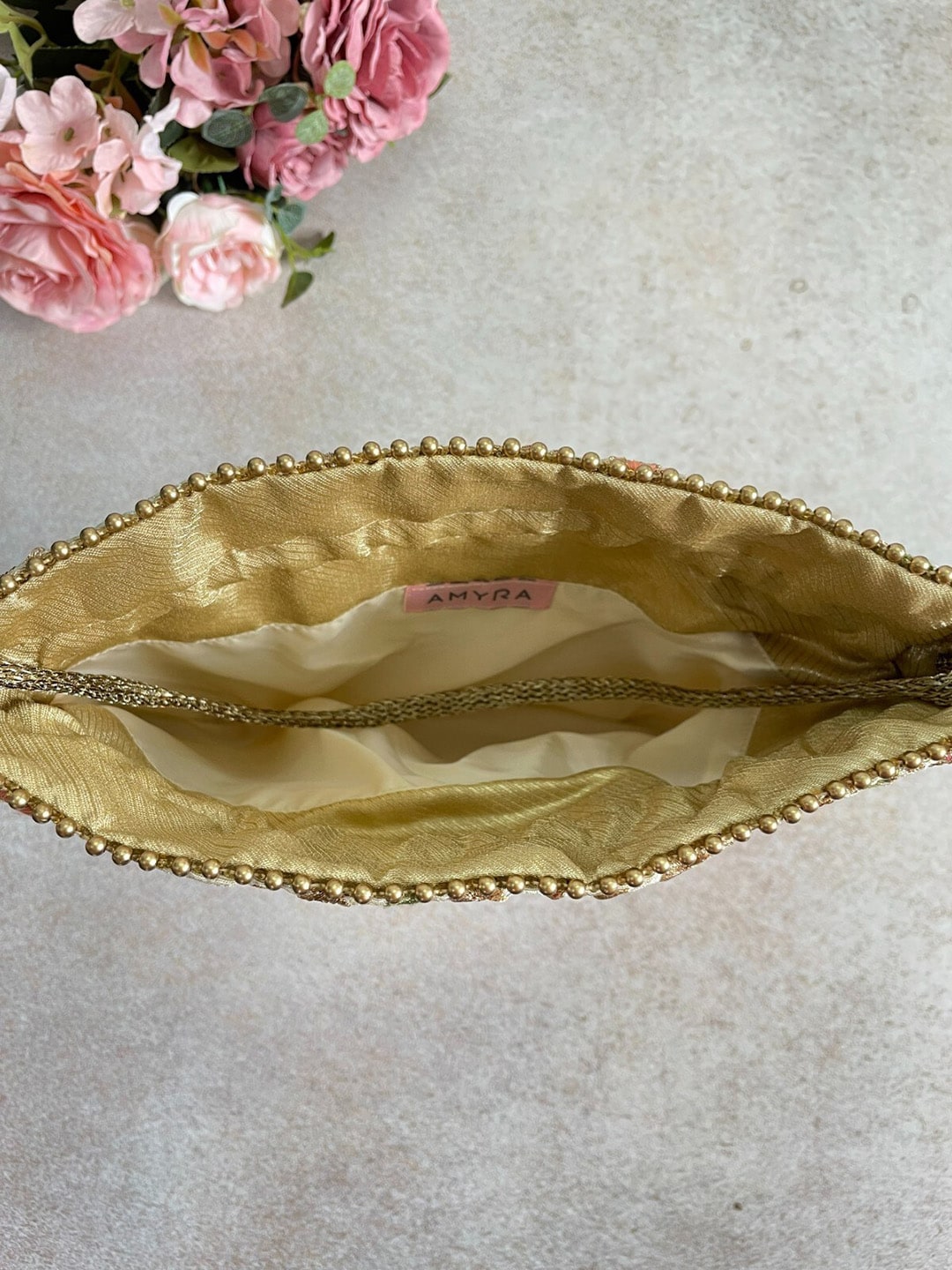 Buy AMYRA Floral Creeper Gold Potli Bag Online