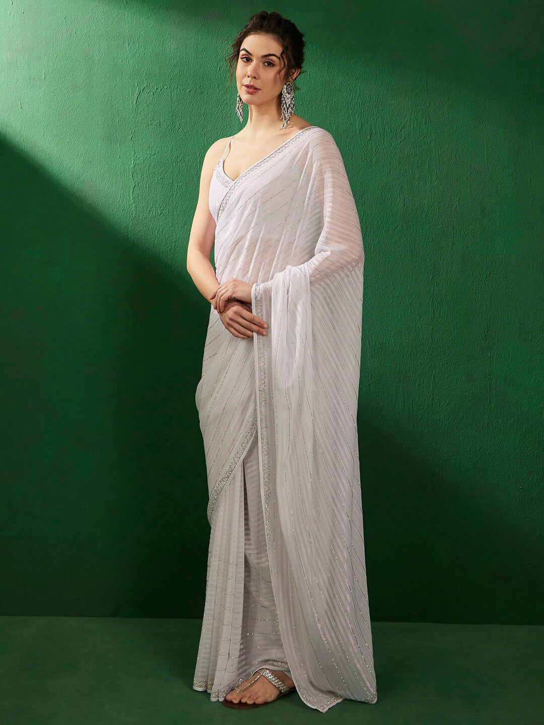 Sangria Embellished Pure Georgette Sarees - Distacart