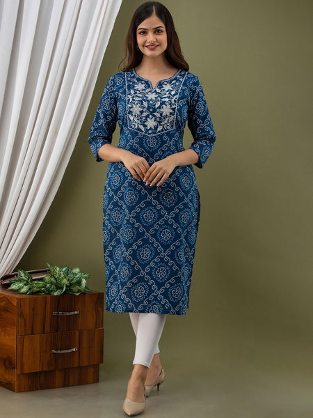 Kalini Bandhani Printed Thread Work Pure Cotton Kurta - Distacart