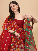 Thumbnail for Kalini Red & Green Ethnic Motifs Silk Cotton Fusion Jamdani Saree - Distacart