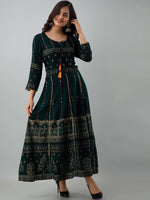 Thumbnail for Kalini Women Green & Yellow Ethnic Motifs Printed Thread Work Anarkali Kurta - Distacart