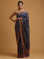 Thumbnail for Koskii Blue & Red Floral Zari Art Silk Saree - Distacart