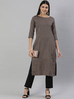 Thumbnail for Kalini Women Beige & Black Striped Straight Kurta - Distacart
