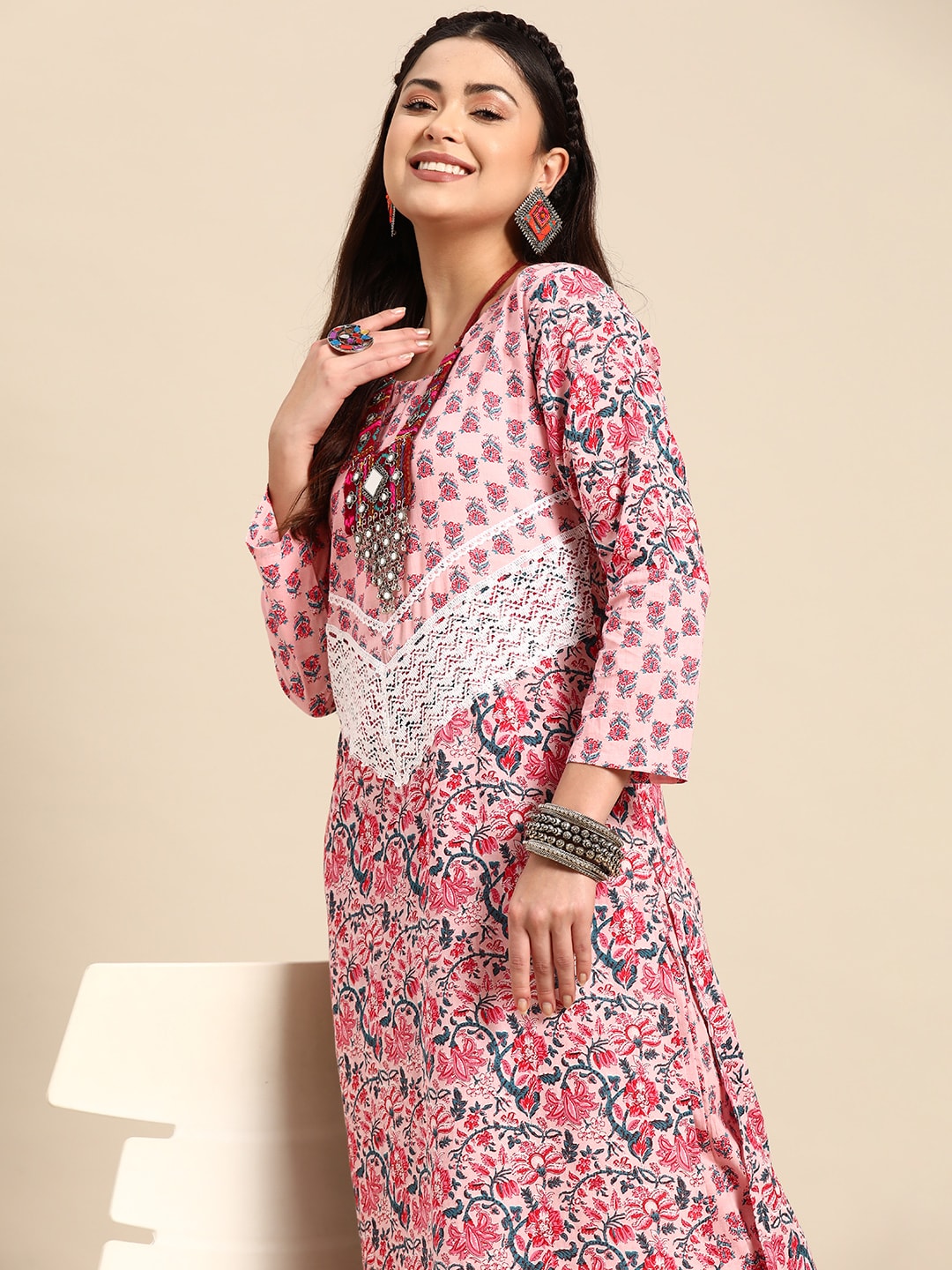 Sangria Floral Printed Regular Pure Cotton Kurta with Palazzos - Distacart