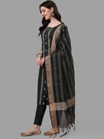 Thumbnail for HERE&NOW Green Striped Pure Cotton Kurta With Trousers & Dupatta - Distacart