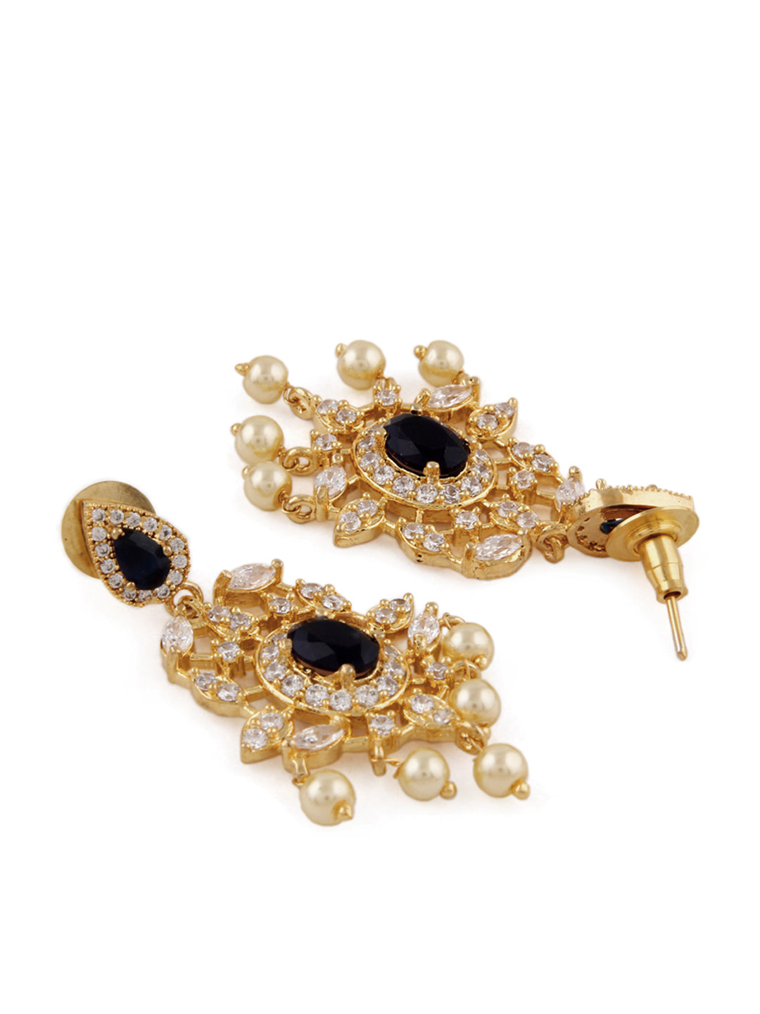 Rubans Gold-Toned & Blue Gold-Plated Drop Earrings - Distacart