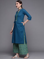 Thumbnail for Biba Women Blue & Green Yoke Design Pure Cotton Kurta with Palazzos & Dupatta - Distacart