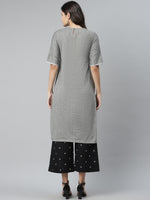 Thumbnail for Biba Women Grey Melange & Black Solid Kurta with Palazzos - Distacart