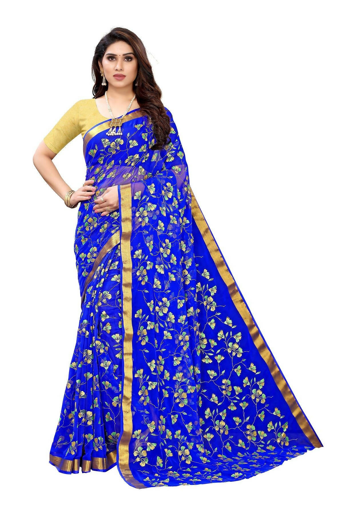 Vamika Blue Printed Chiffon Saree (UJALA BLUE) - Distacart